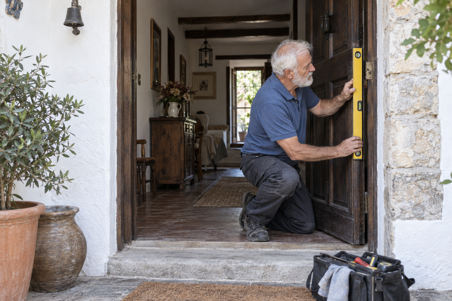 Cerrajero revisando puerta de entrada en Levante Almeriense